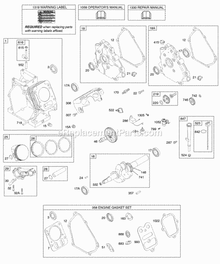 Camshaft Crankcase Cover Crankshaft Cylinder Lubrication Piston Group Diagram and Parts List for 12S252-0111-F8  Briggs and Stratton Engine